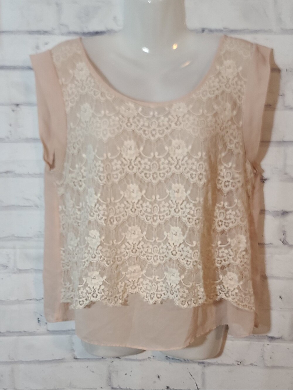 Forever 21 Pink Sheer Lace Sleeveless Tie Blouse Top L